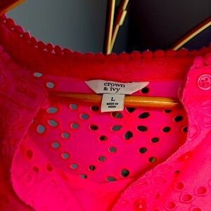 Beautiful Crown and Ivy tank and short sleeve pink eyelet shirt.